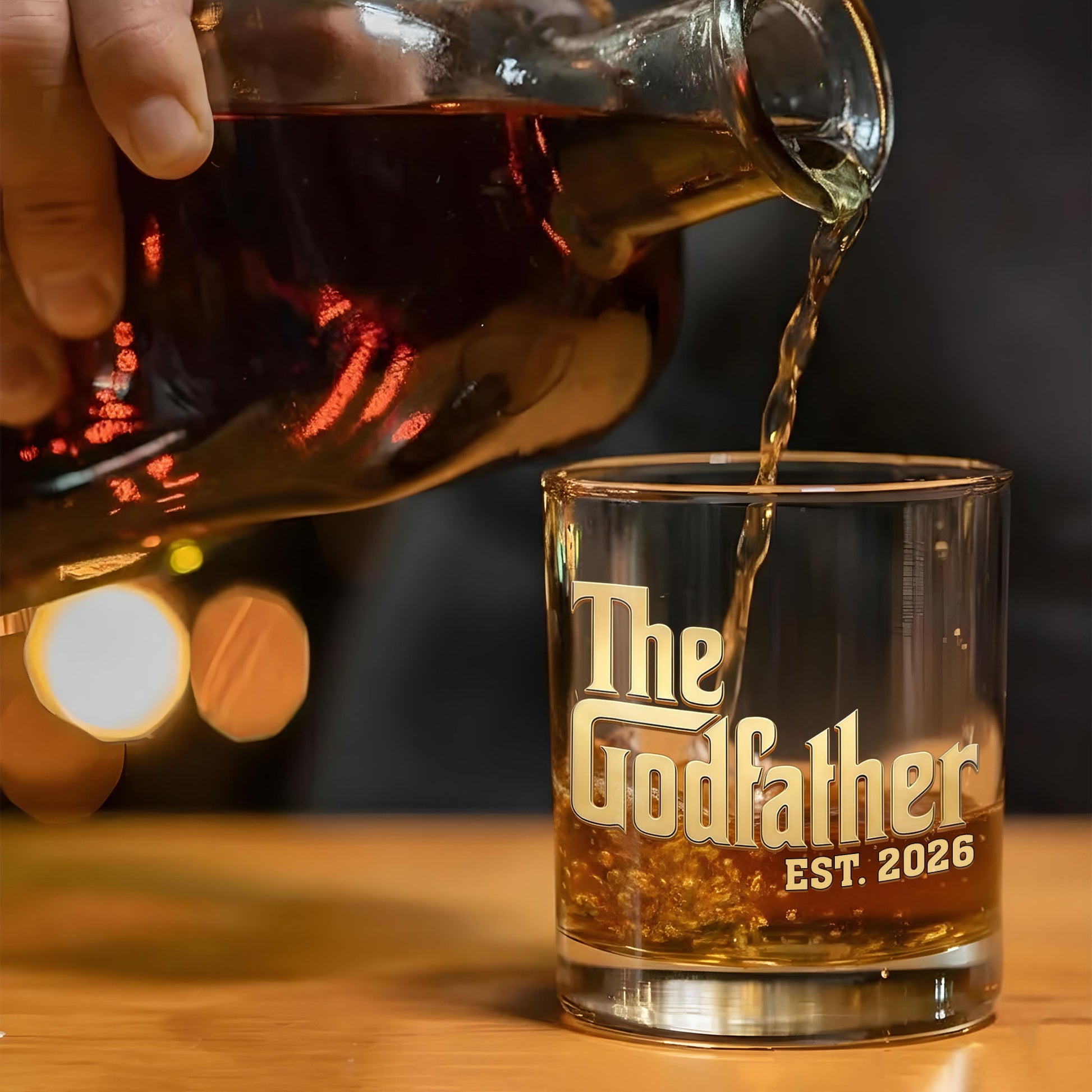 Will You Be My Godfather The Godfather Custom Golden Lettering - Personalized Whiskey Glass - DAD500_PRIWI