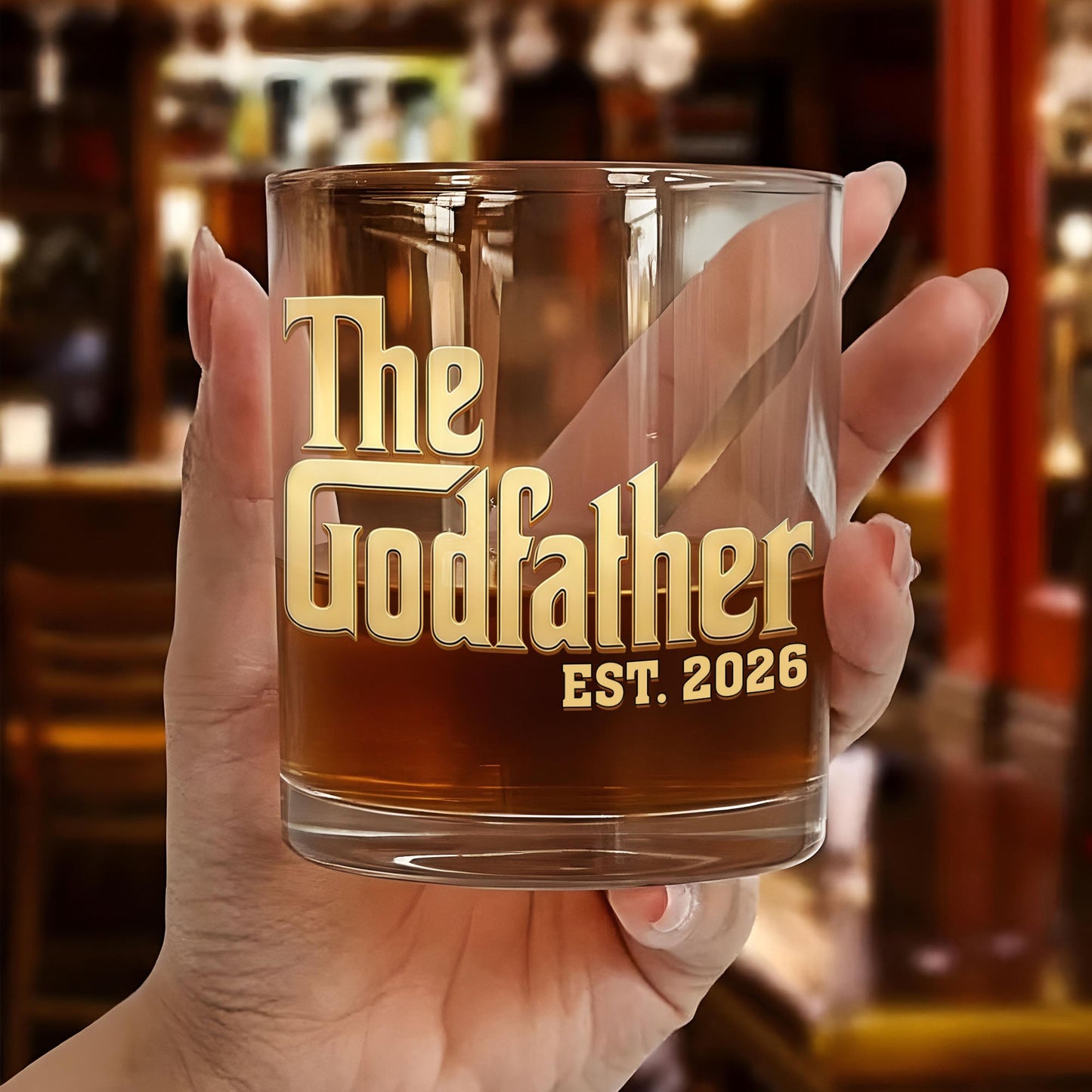Will You Be My Godfather The Godfather Custom Golden Lettering - Personalized Whiskey Glass - DAD500_PRIWI