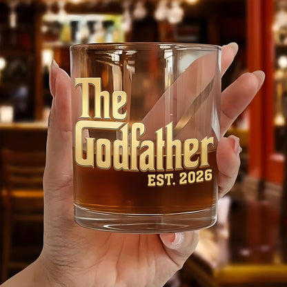 Will You Be My Godfather The Godfather Custom Golden Lettering - Personalized Whiskey Glass - DAD500_PRIWI