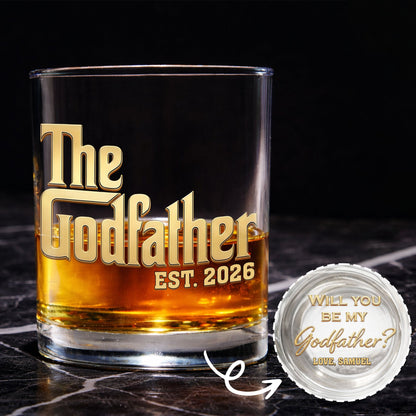 Will You Be My Godfather The Godfather Custom Golden Lettering - Personalized Whiskey Glass - DAD500_PRIWI