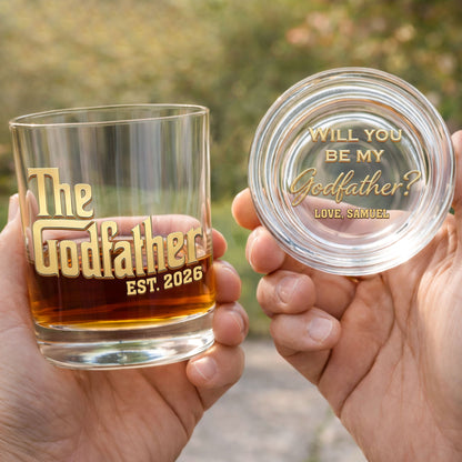 Will You Be My Godfather The Godfather Custom Golden Lettering - Personalized Whiskey Glass - DAD500_PRIWI
