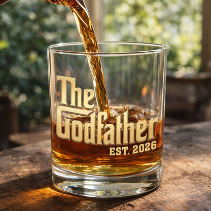 Will You Be My Godfather The Godfather Custom Golden Lettering - Personalized Whiskey Glass - DAD500_PRIWI