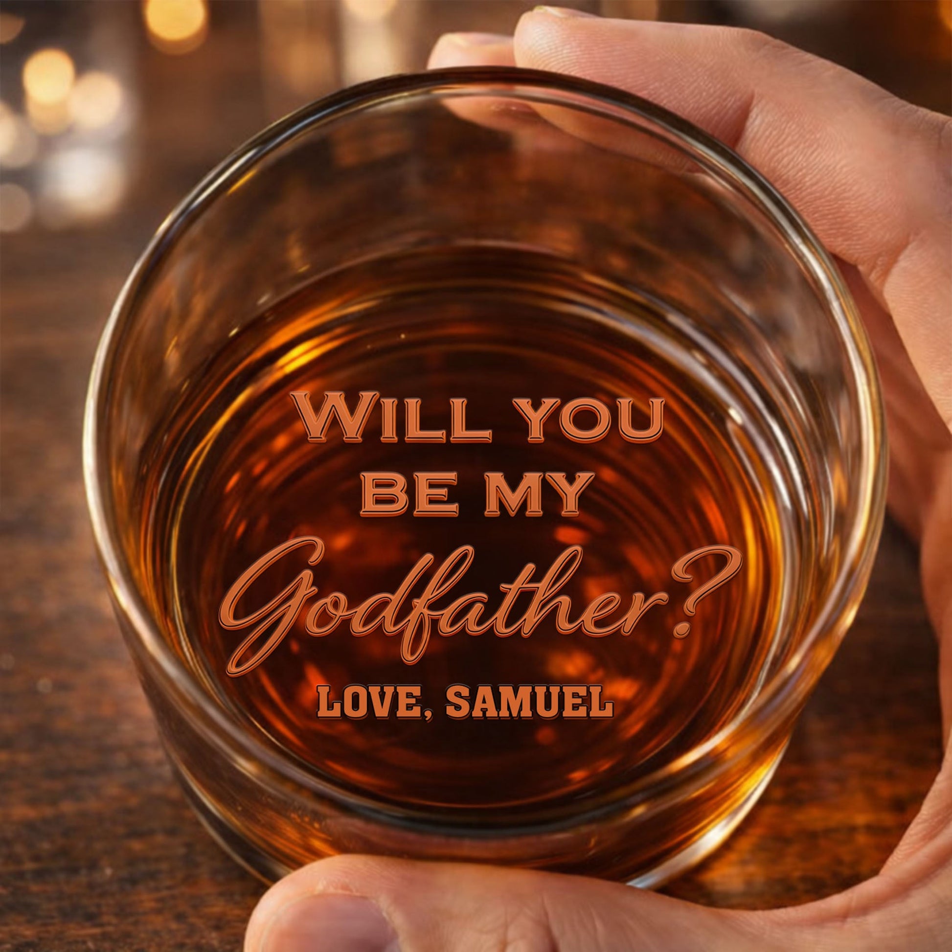 Will You Be My Godfather The Godfather Custom Golden Lettering - Personalized Whiskey Glass - DAD500_PRIWI