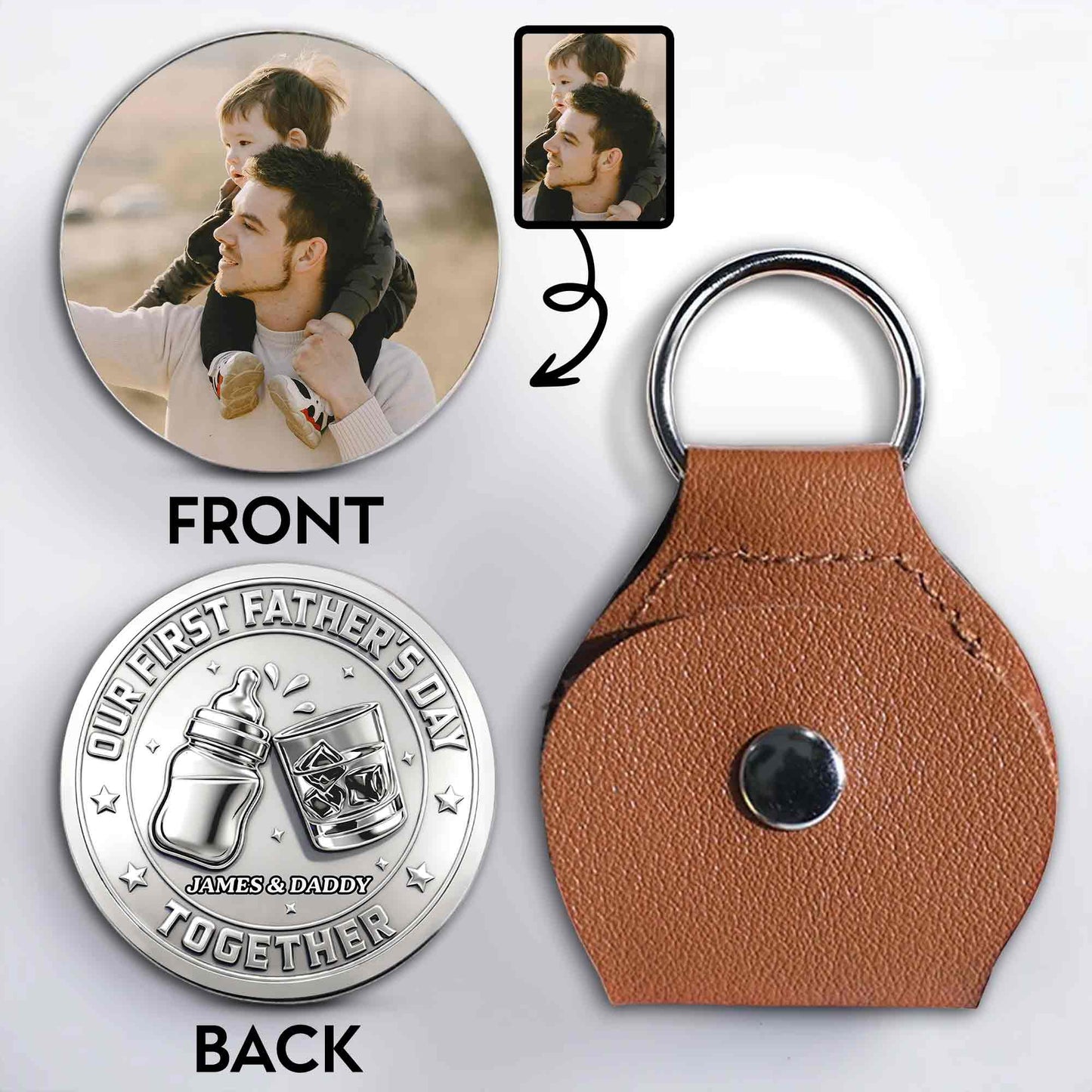 Our First Father's Day Together With Baby Bottle and Glass - Personalized Custom Pocket Hug - DAD521_HTOK