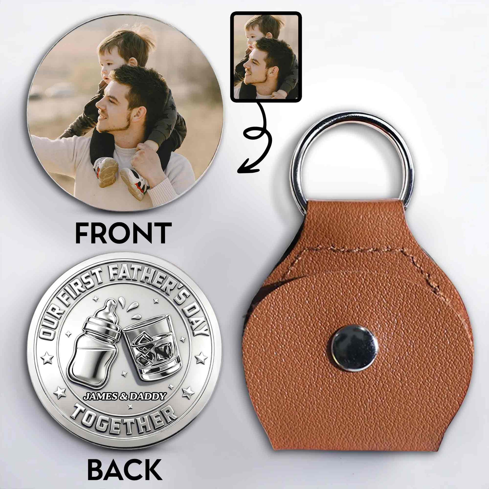 Our First Father's Day Together With Baby Bottle and Glass - Personalized Custom Pocket Hug - DAD521_HTOK