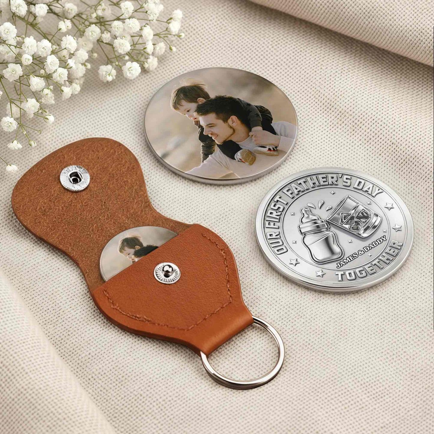 Our First Father's Day Together With Baby Bottle and Glass - Personalized Custom Pocket Hug - DAD521_HTOK