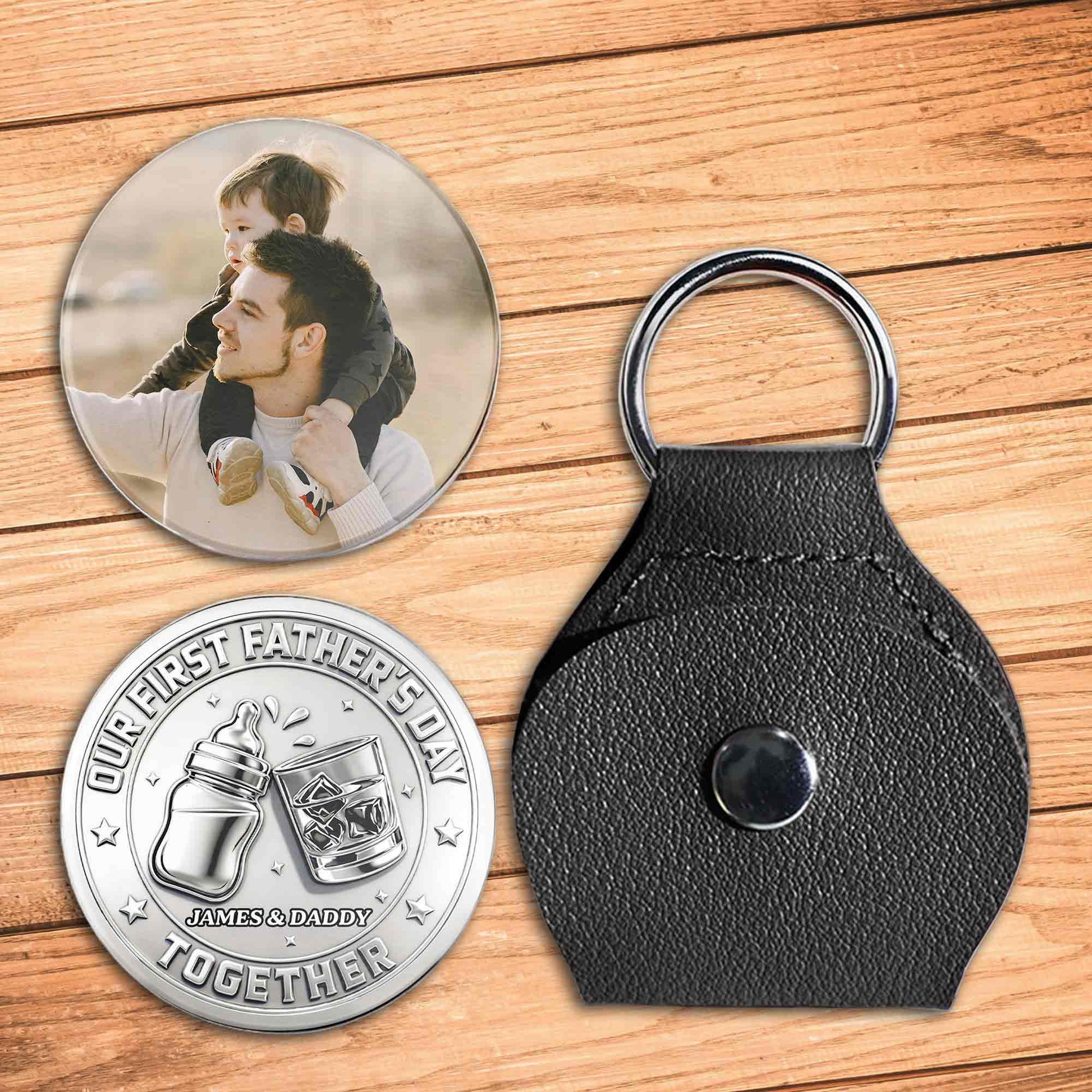 Our First Father's Day Together With Baby Bottle and Glass - Personalized Custom Pocket Hug - DAD521_HTOK
