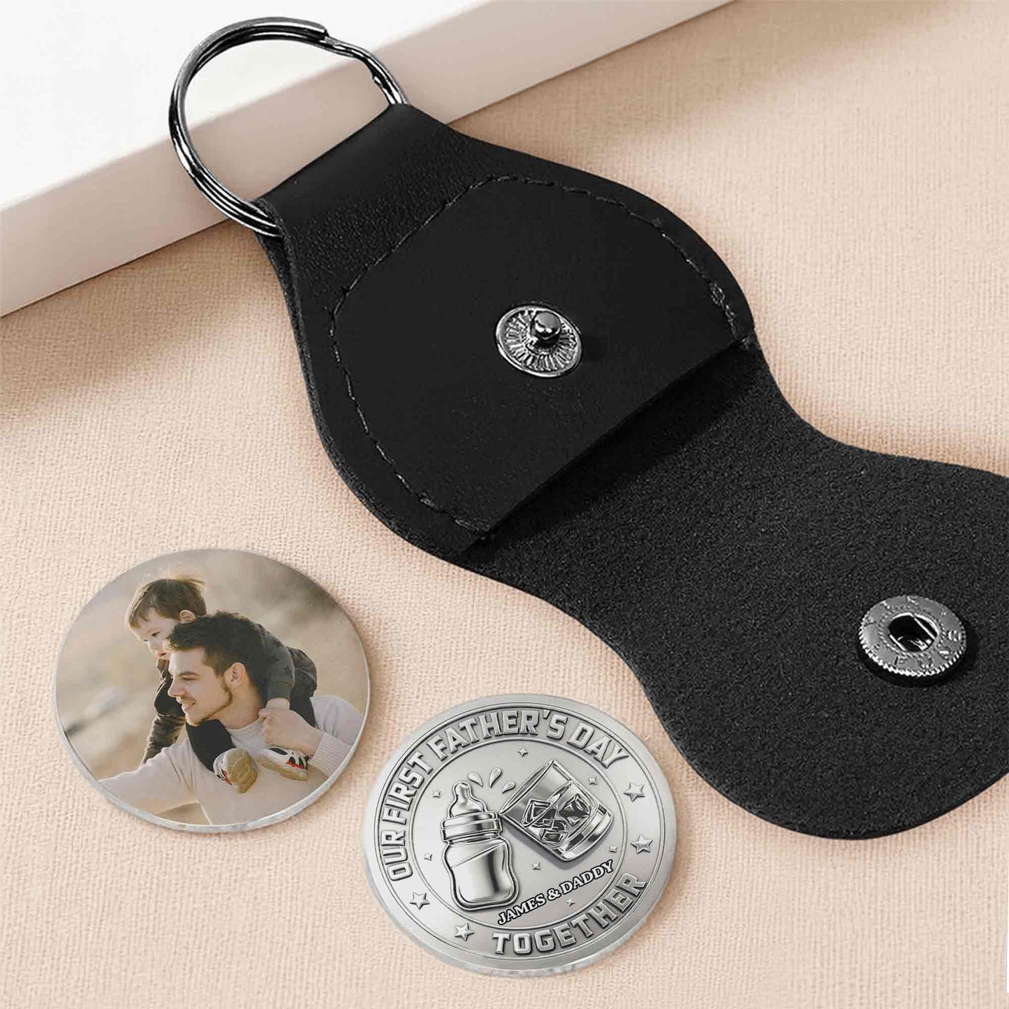 Our First Father's Day Together With Baby Bottle and Glass - Personalized Custom Pocket Hug - DAD521_HTOK