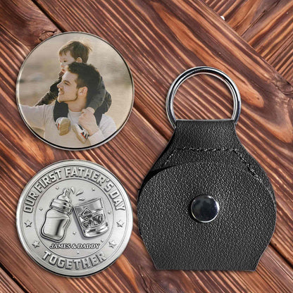 Our First Father's Day Together With Baby Bottle and Glass - Personalized Custom Pocket Hug - DAD521_HTOK
