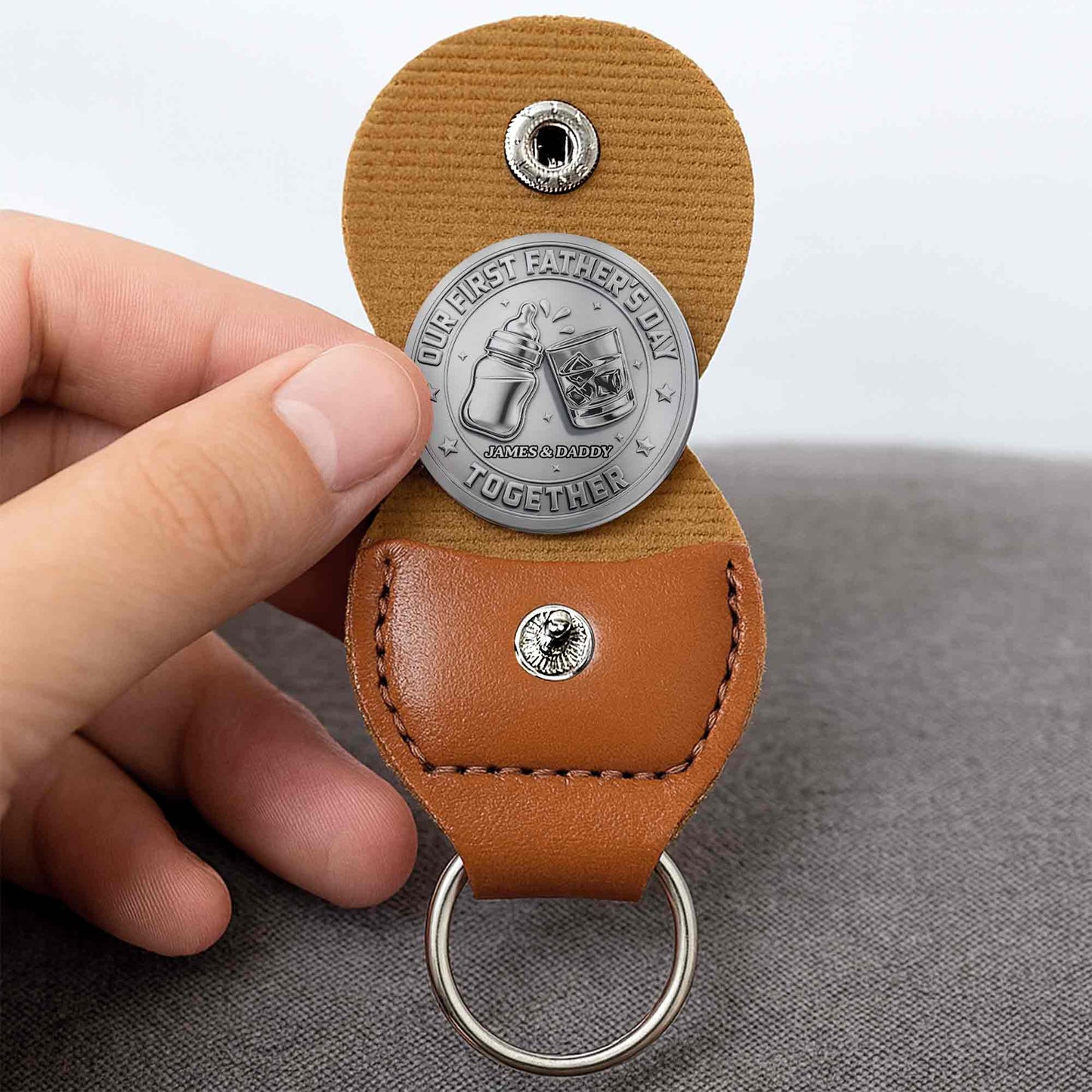 Our First Father's Day Together With Baby Bottle and Glass - Personalized Custom Pocket Hug - DAD521_HTOK