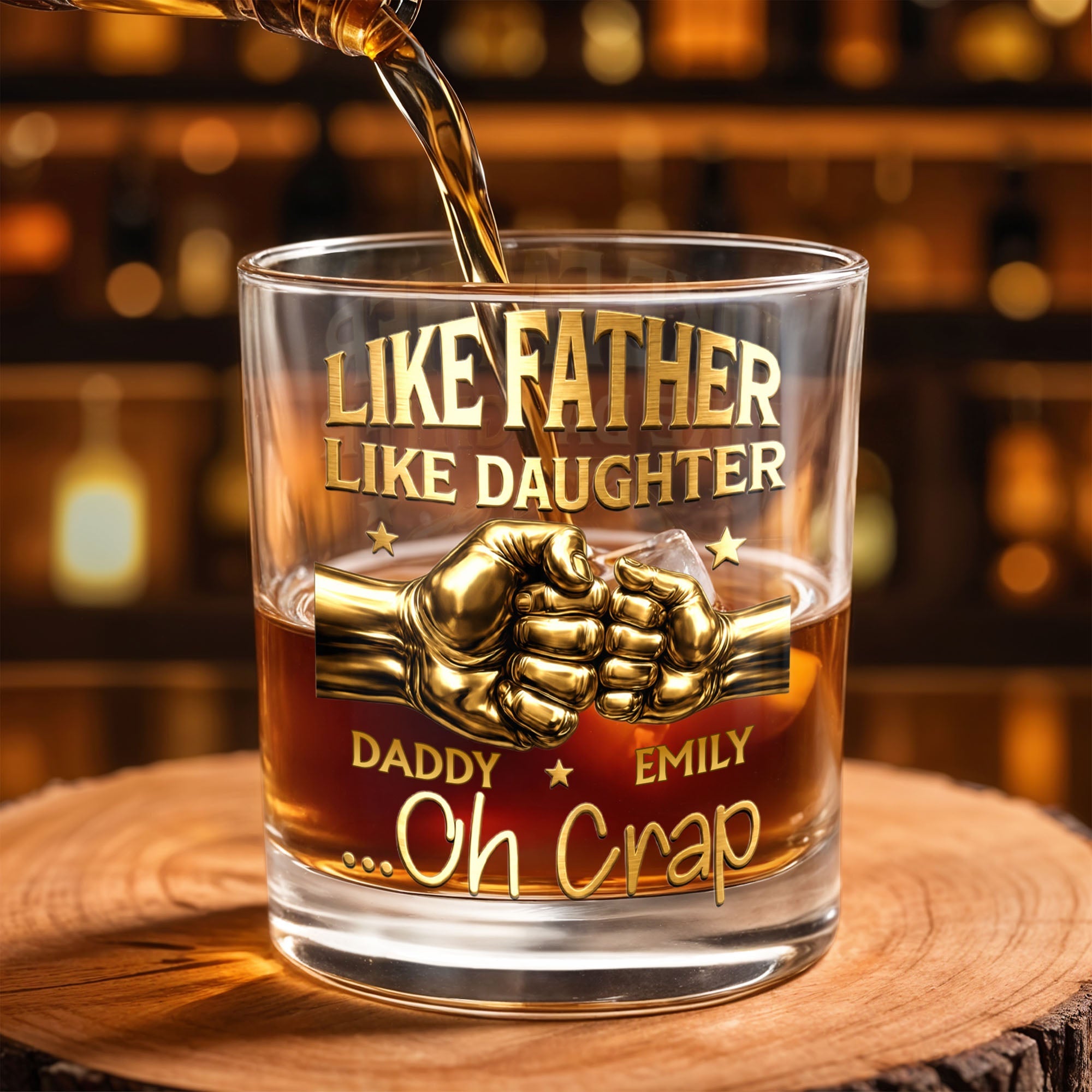 Like Father Like Daughter Oh Crap Fist Bump Design - Personalized Custom Whiskey Glass - DAD545_RWG