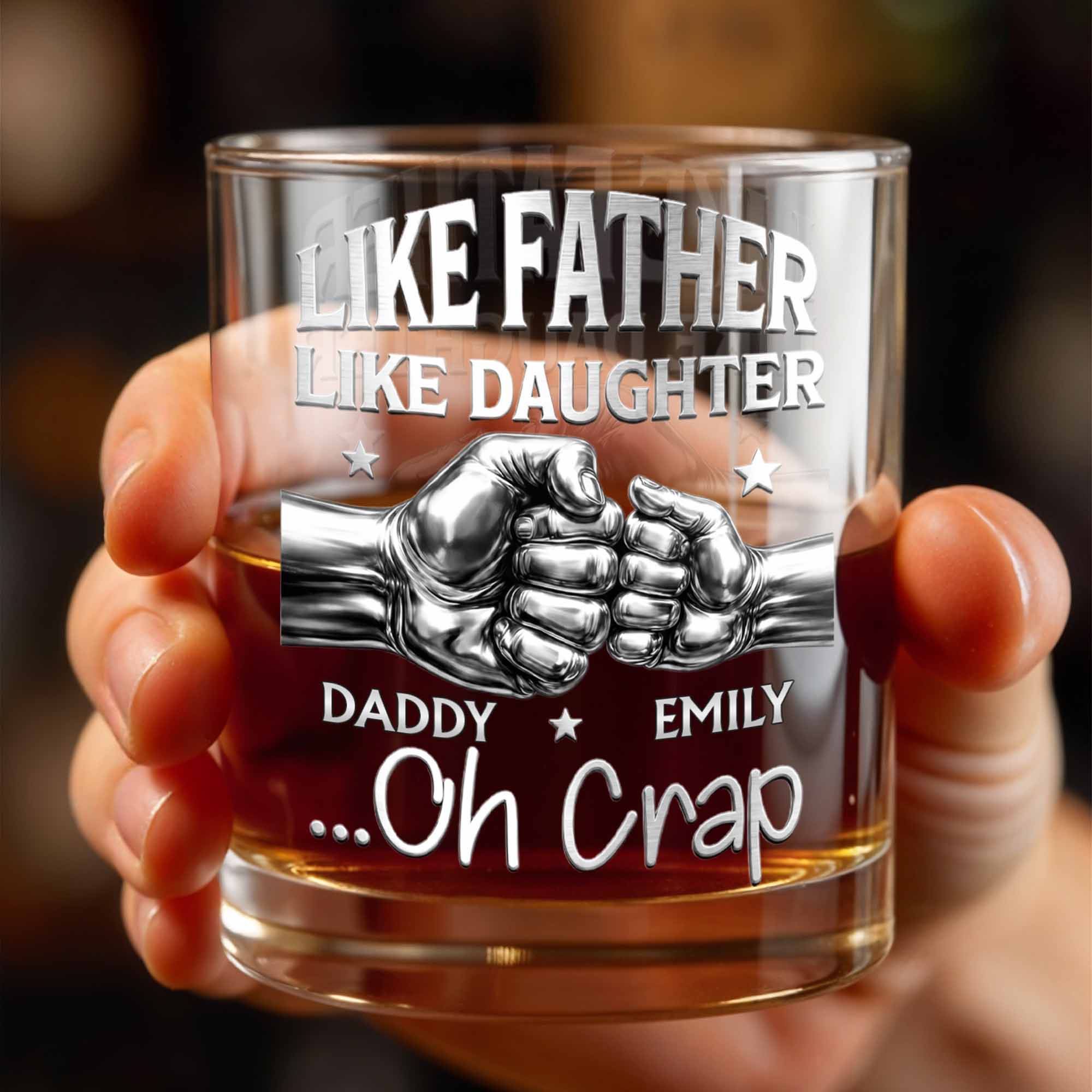 Like Father Like Daughter Oh Crap Fist Bump Design - Personalized Custom Whiskey Glass - DAD545_RWG