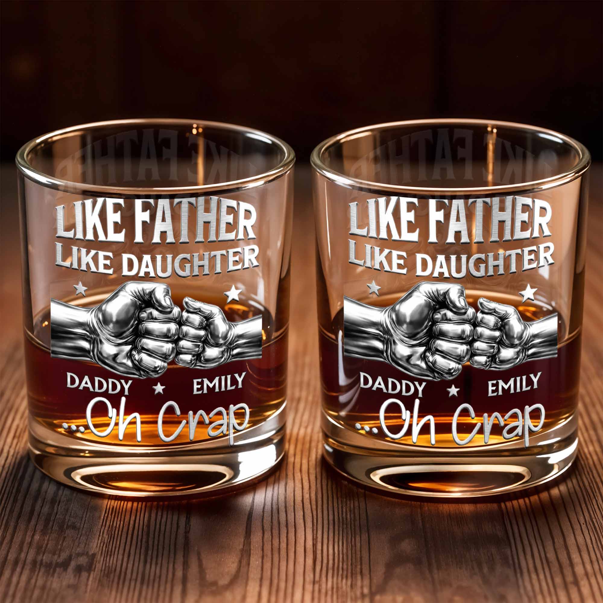 Like Father Like Daughter Oh Crap Fist Bump Design - Personalized Custom Whiskey Glass - DAD545_RWG