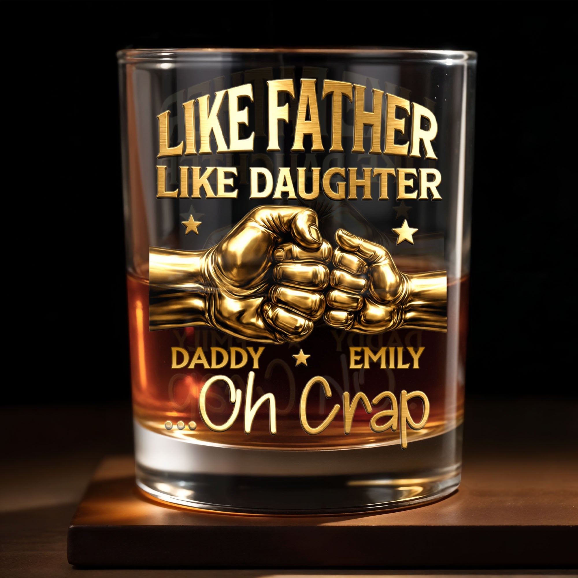 Like Father Like Daughter Oh Crap Fist Bump Design - Personalized Custom Whiskey Glass - DAD545_RWG