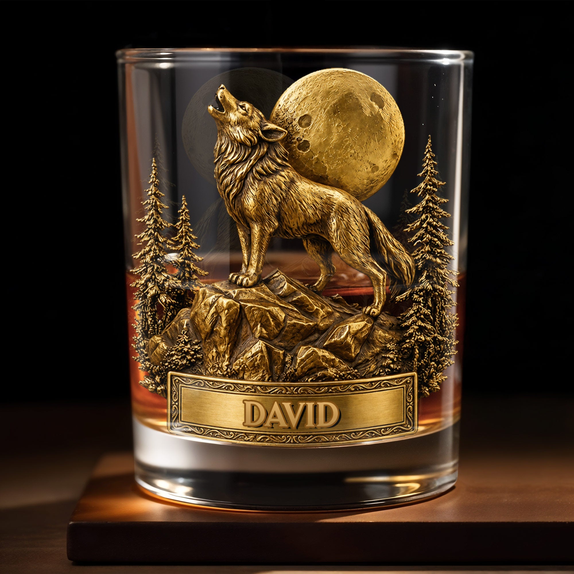 Spirit Of The Wild Howling Wolf And Full Moon - Personalized Custom Whiskey Glass - DAD566_RWG
