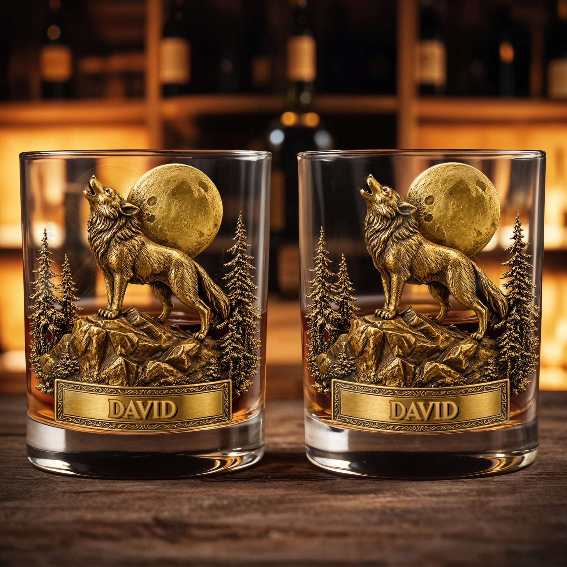 Spirit Of The Wild Howling Wolf And Full Moon - Personalized Custom Whiskey Glass - DAD566_RWG