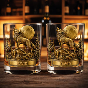 Spirit Of The Wild Howling Wolf And Full Moon - Personalized Custom Whiskey Glass - DAD566_RWG