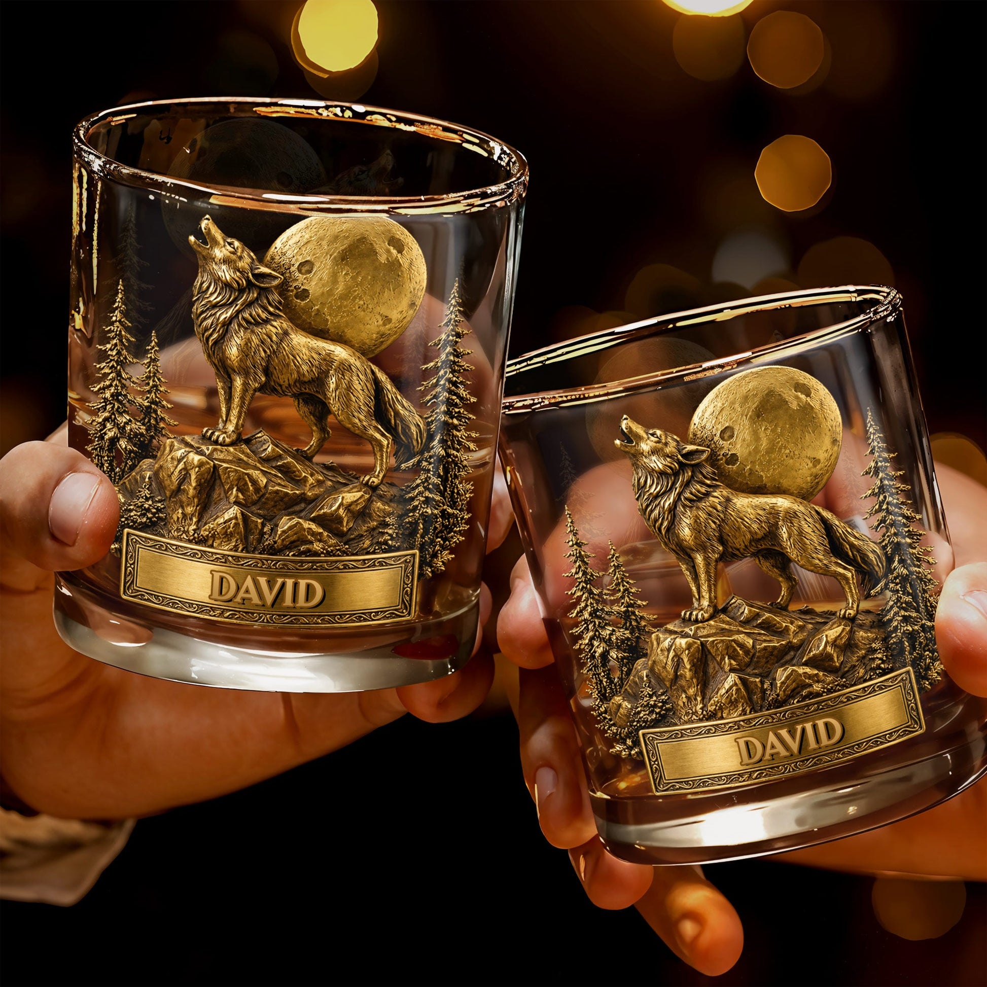 Spirit Of The Wild Howling Wolf And Full Moon - Personalized Custom Whiskey Glass - DAD566_RWG