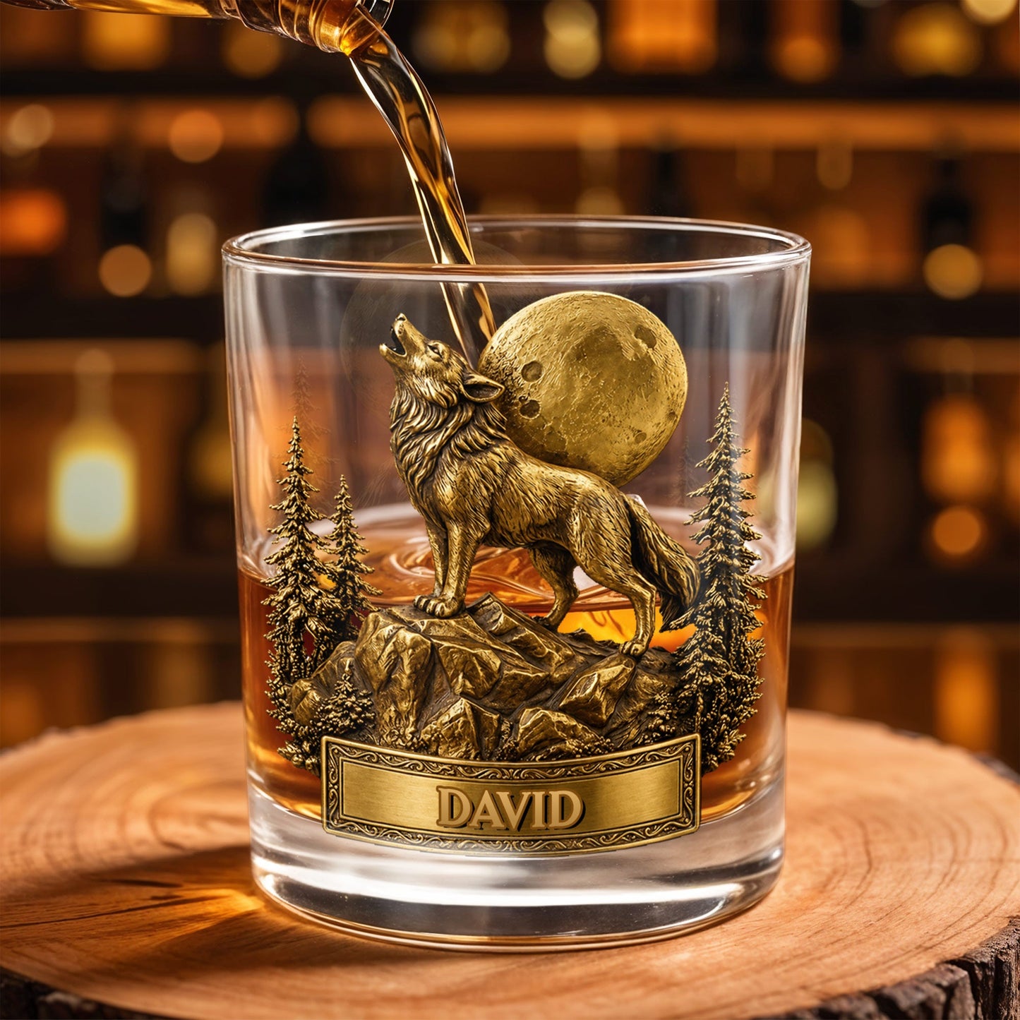 Spirit Of The Wild Howling Wolf And Full Moon - Personalized Custom Whiskey Glass - DAD566_RWG