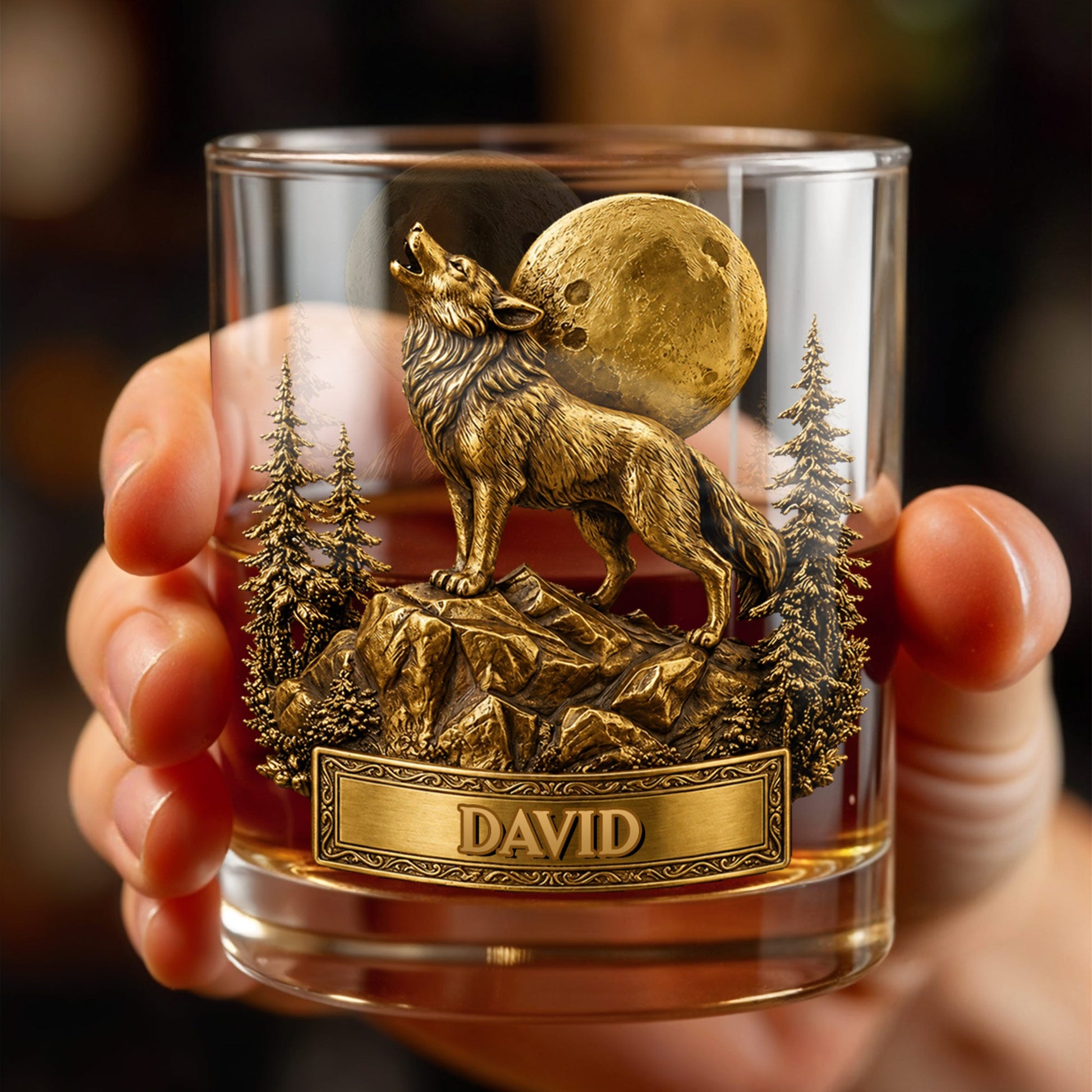 Spirit Of The Wild Howling Wolf And Full Moon - Personalized Custom Whiskey Glass - DAD566_RWG