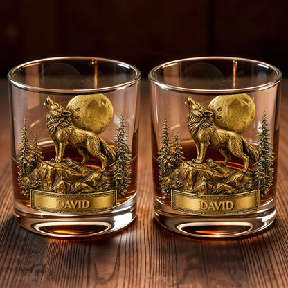 Spirit Of The Wild Howling Wolf And Full Moon - Personalized Custom Whiskey Glass - DAD566_RWG