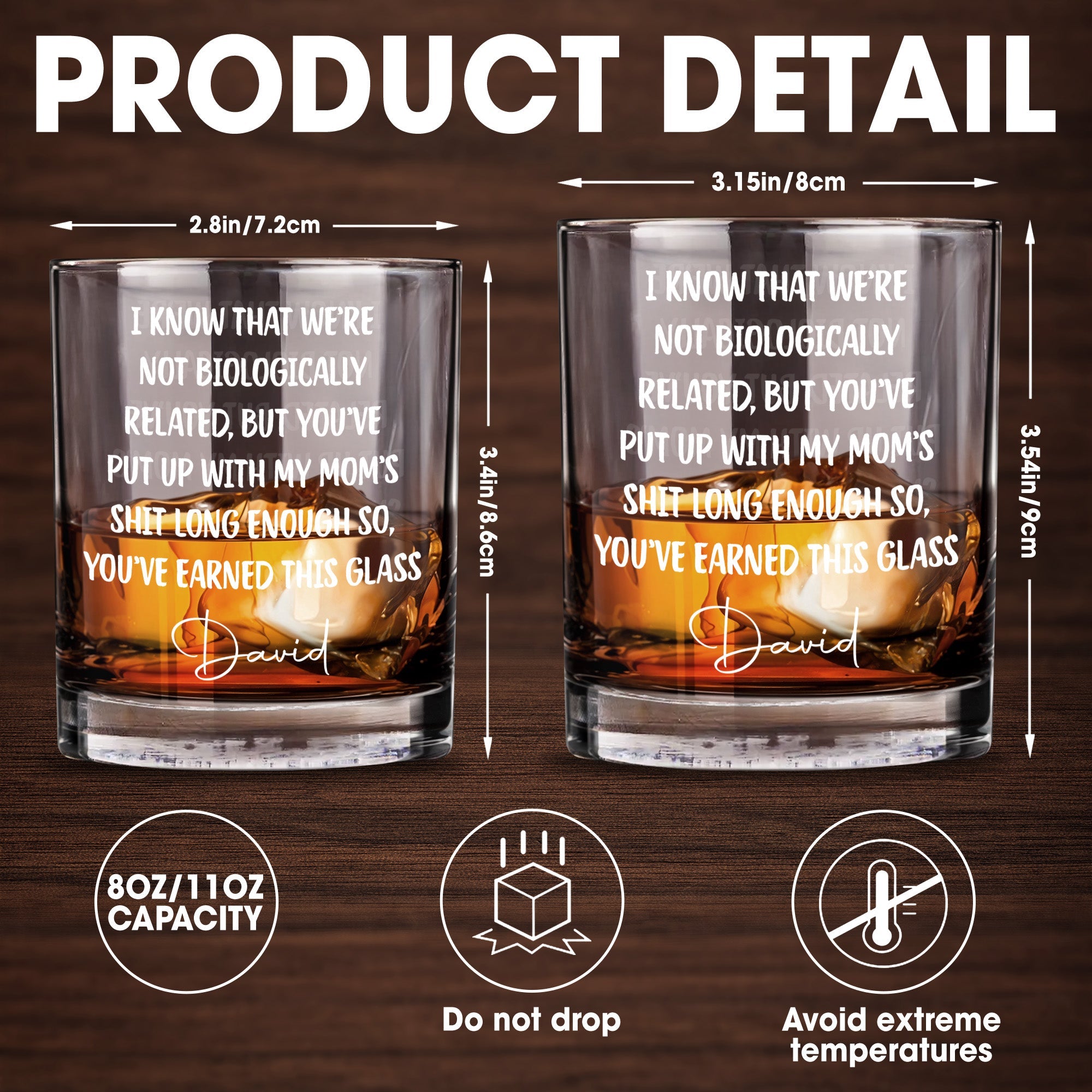 I Know That We're Not Biologically Related Custom Name Bonus Dad - Personalized Custom Whiskey Glass - DAD568_RWG