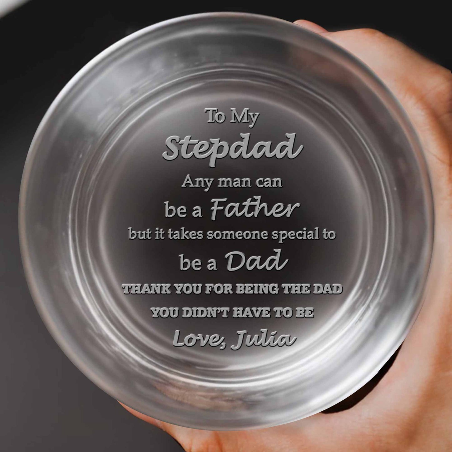 To My Stepdad, Any Man Can Be A Father Special Dad Typography - Personalized Engraved Whiskey Glass - DAD570_EWG