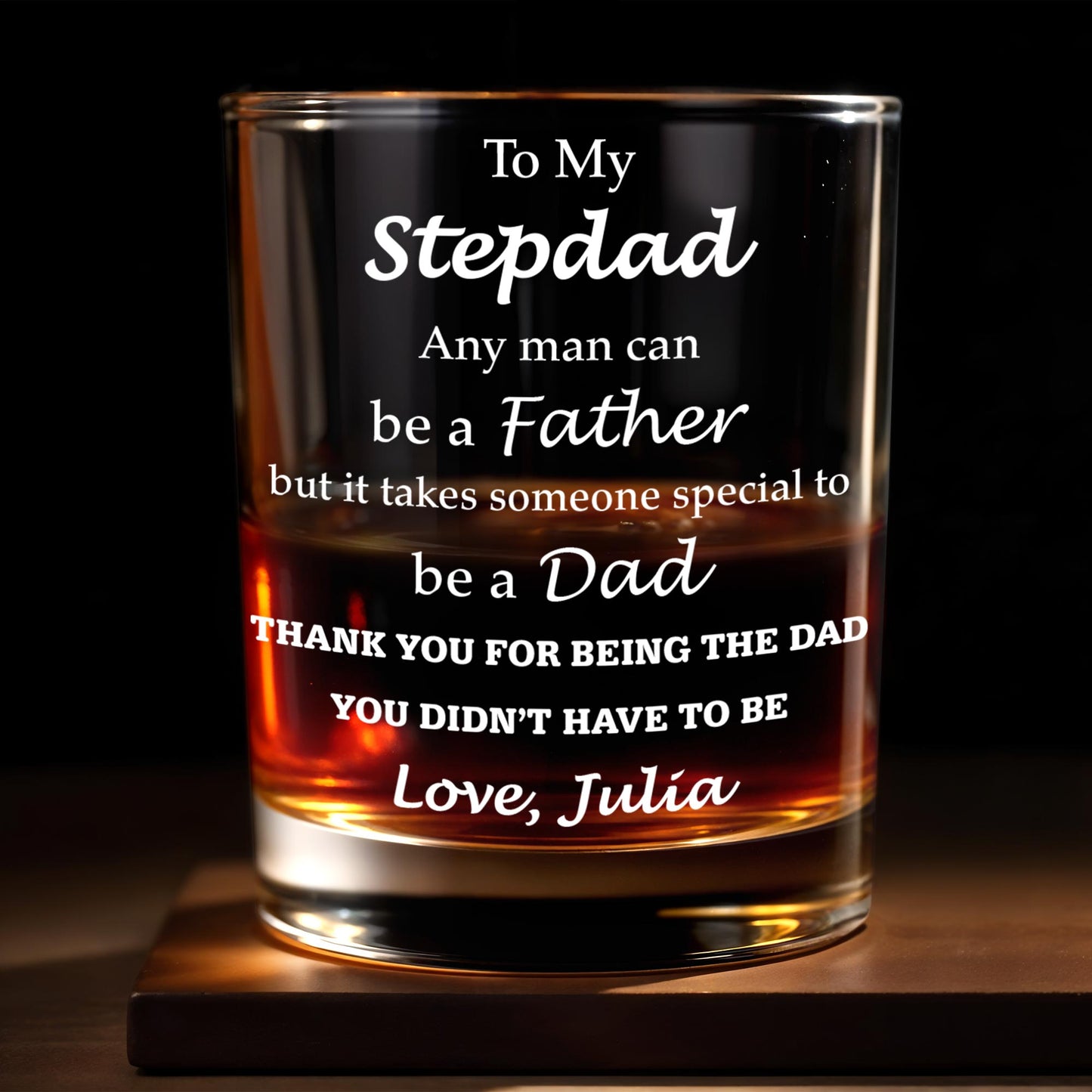 To My Stepdad Any Man Can Be A Father Typography Design - Personalized Custom Whiskey Glass - DAD570_RWG