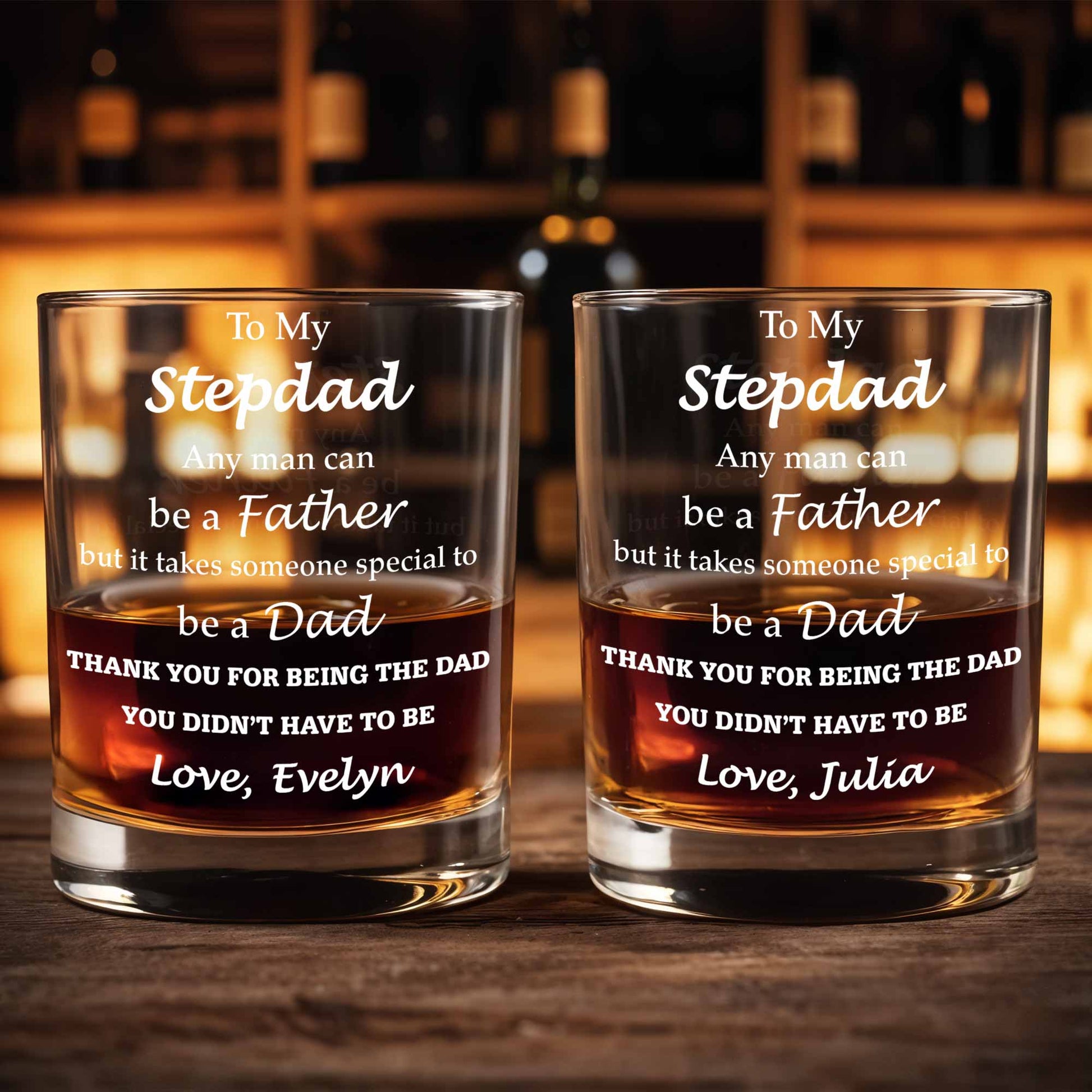 To My Stepdad Any Man Can Be A Father Typography Design - Personalized Custom Whiskey Glass - DAD570_RWG