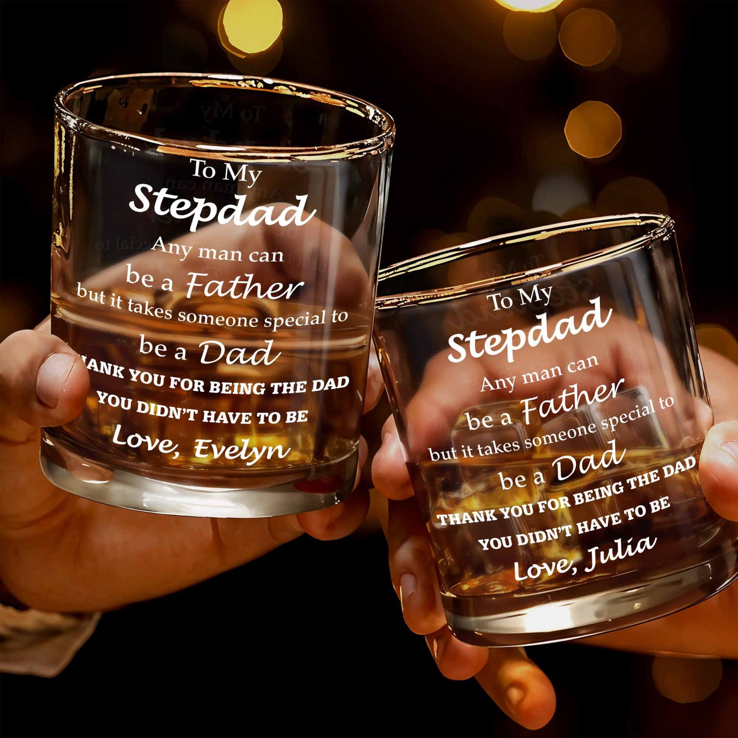 To My Stepdad Any Man Can Be A Father Typography Design - Personalized Custom Whiskey Glass - DAD570_RWG