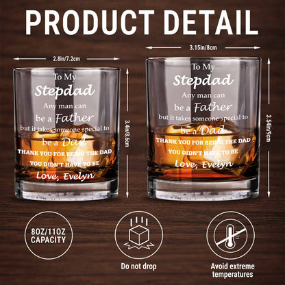 To My Stepdad Any Man Can Be A Father Typography Design - Personalized Custom Whiskey Glass - DAD570_RWG