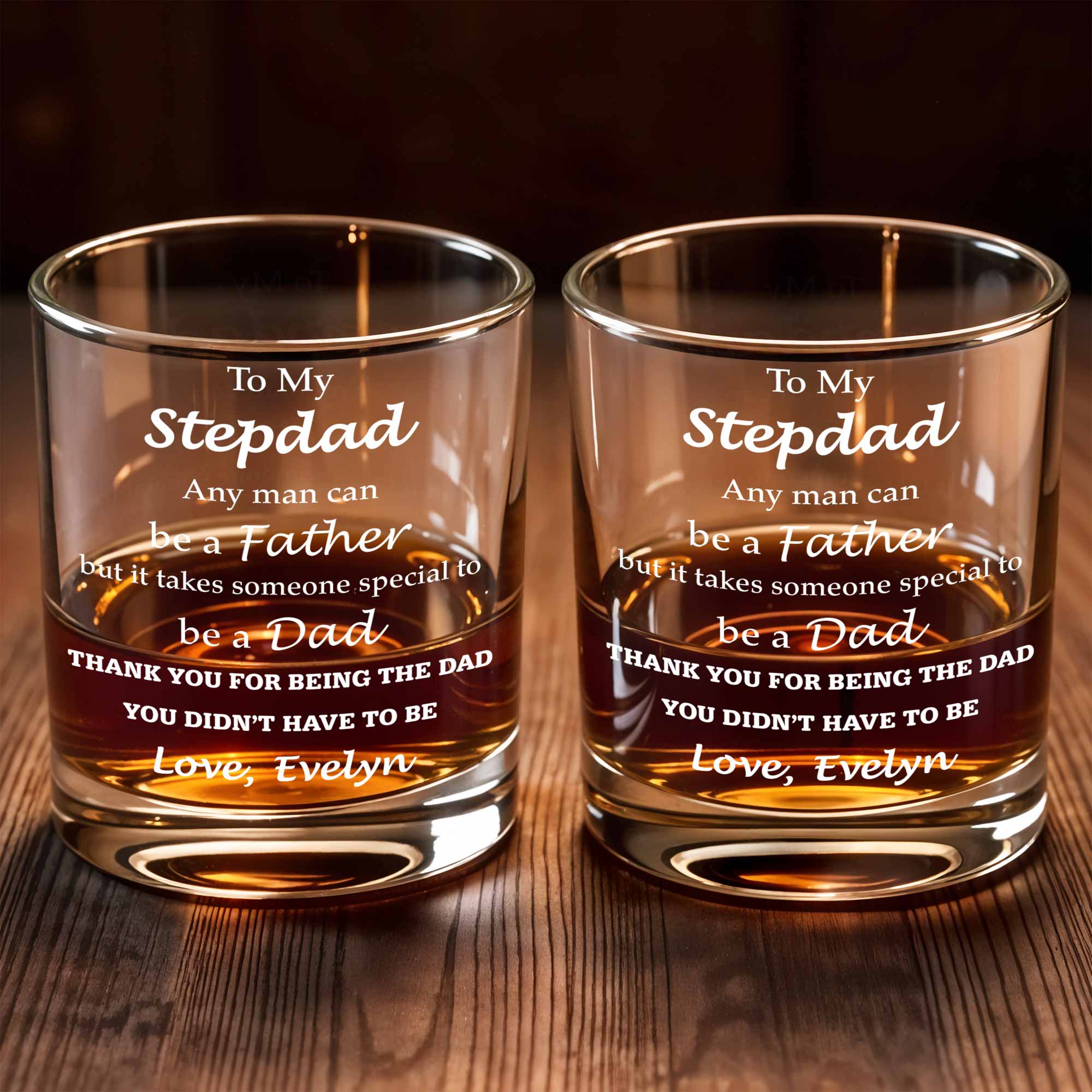 To My Stepdad Any Man Can Be A Father Typography Design - Personalized Custom Whiskey Glass - DAD570_RWG