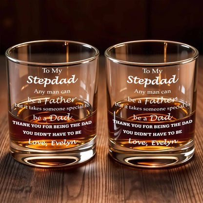 To My Stepdad Any Man Can Be A Father Typography Design - Personalized Custom Whiskey Glass - DAD570_RWG
