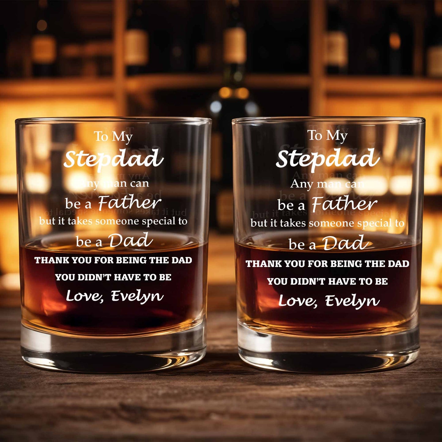 To My Stepdad Any Man Can Be A Father Typography Design - Personalized Custom Whiskey Glass - DAD570_RWG