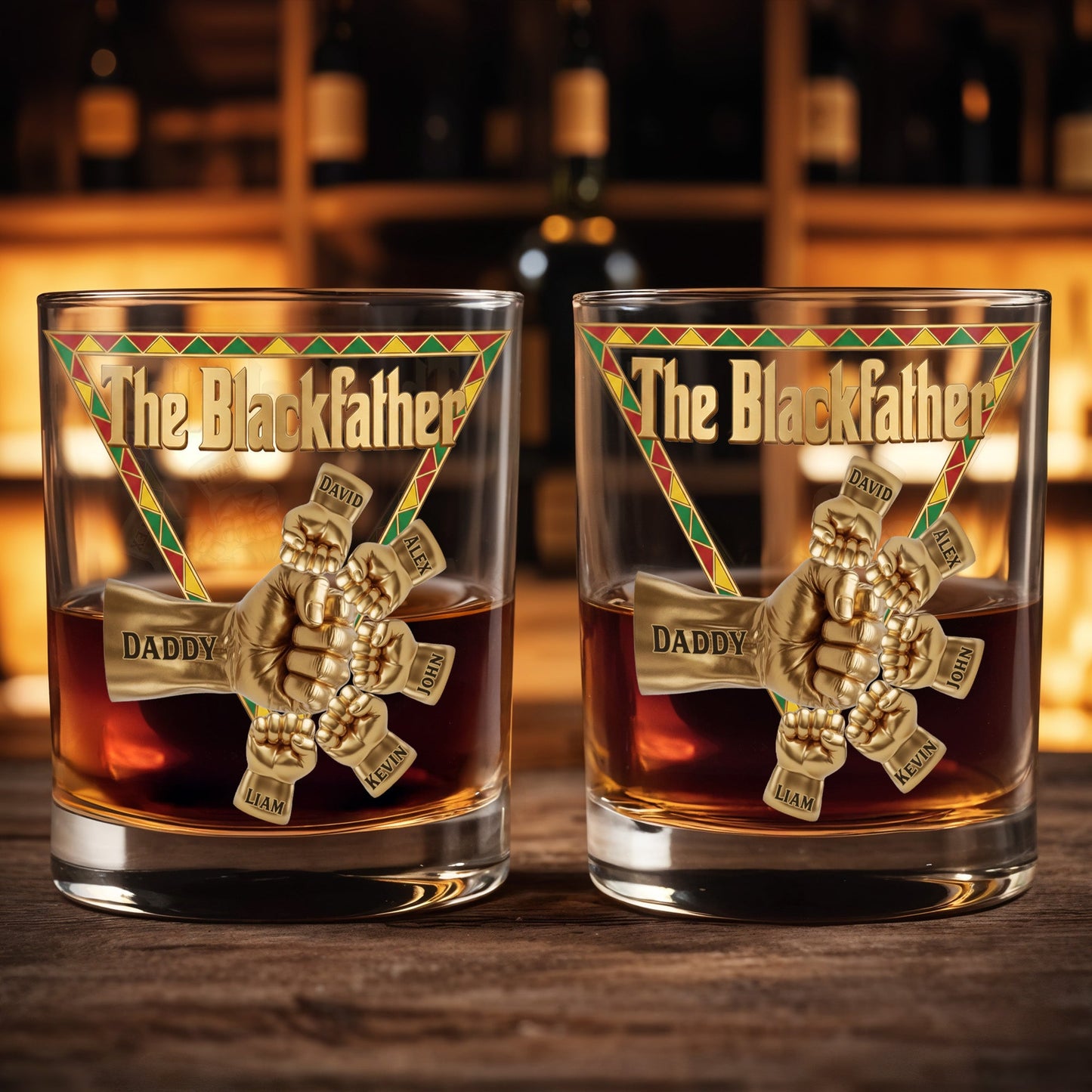 The Blackfather Featuring Fist Bump Design And Custom Members - Personalized Custom Whiskey Glass - DAD572_RWG