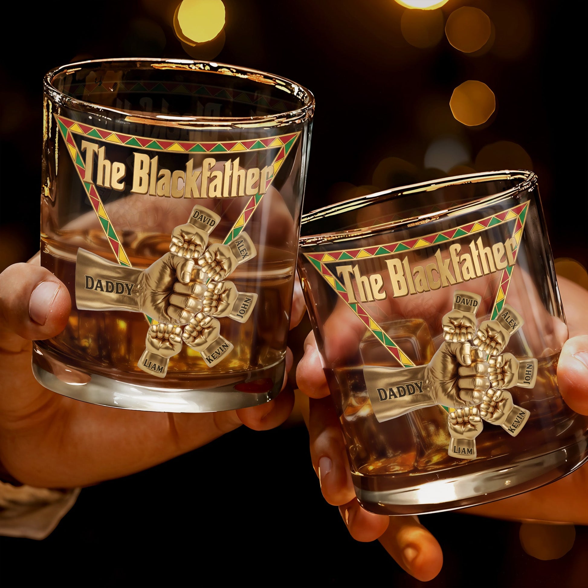 The Blackfather Featuring Fist Bump Design And Custom Members - Personalized Custom Whiskey Glass - DAD572_RWG