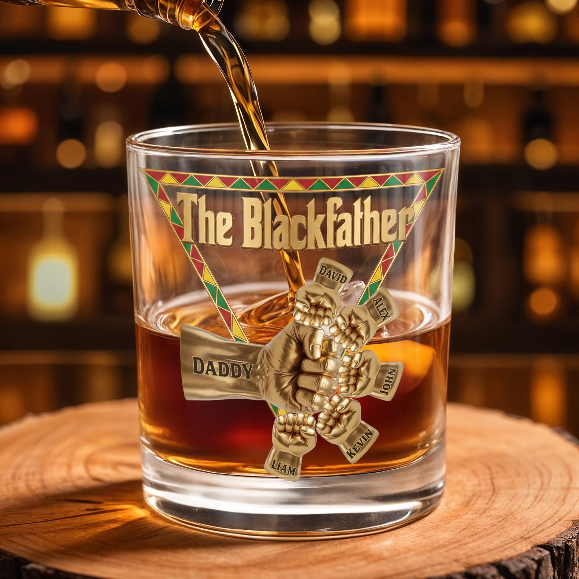 The Blackfather Featuring Fist Bump Design And Custom Members - Personalized Custom Whiskey Glass - DAD572_RWG