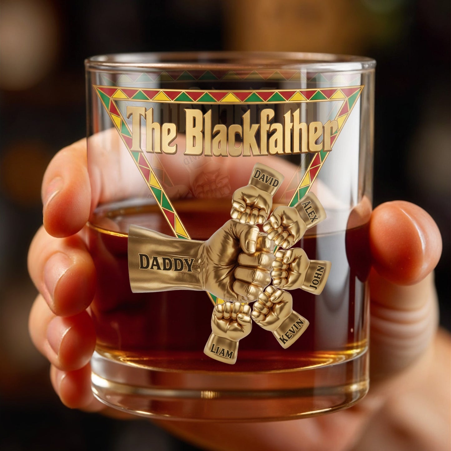 The Blackfather Featuring Fist Bump Design And Custom Members - Personalized Custom Whiskey Glass - DAD572_RWG