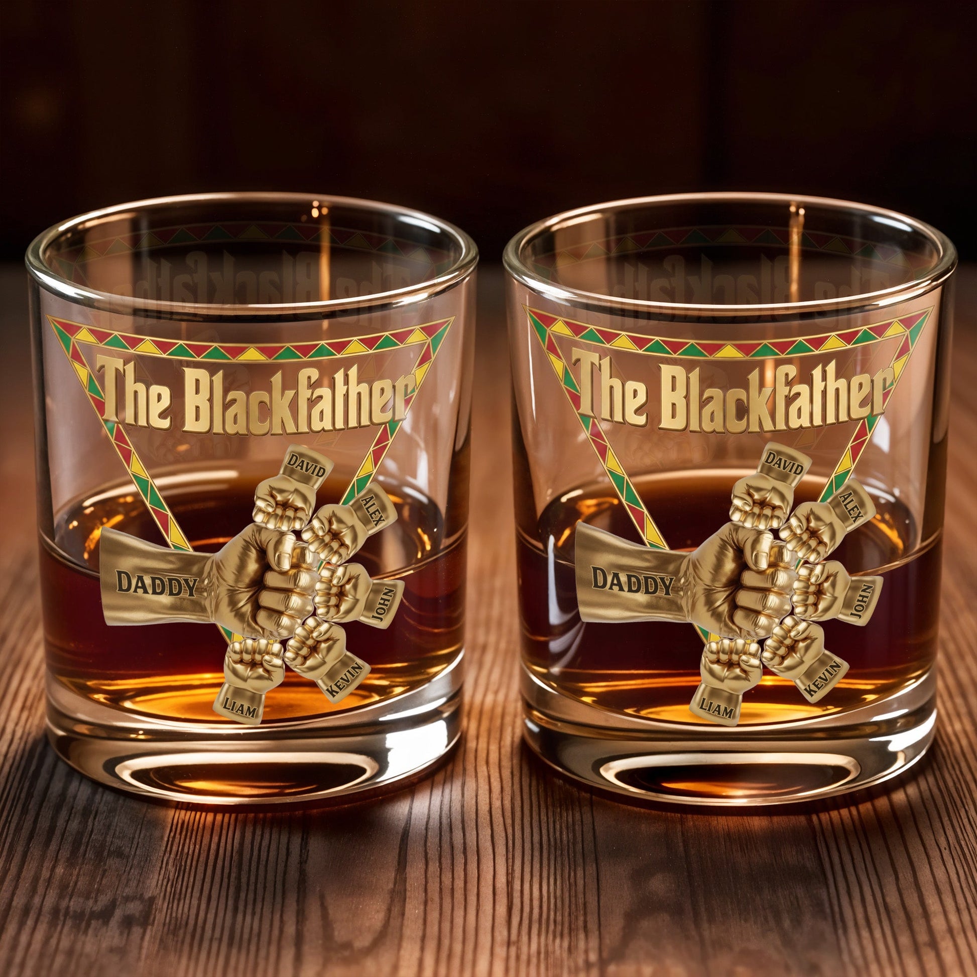 The Blackfather Featuring Fist Bump Design And Custom Members - Personalized Custom Whiskey Glass - DAD572_RWG