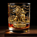 Best Dad Ever Lion Pride With Cubs 3D Gold Art - Personalized Custom Whiskey Glass - DAD575_RWG