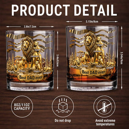 Best Dad Ever Lion Pride With Cubs 3D Gold Art - Personalized Custom Whiskey Glass - DAD575_RWG