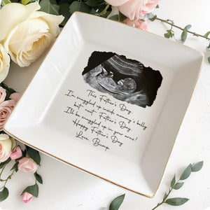 This Father's Day Snuggled Up Ultrasound Photo Baby Bump - Personalized Custom Jewelry Dish, Square Ceramic Dish - DAD578_SCRD