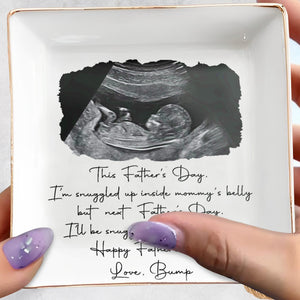 This Father's Day Snuggled Up Ultrasound Photo Baby Bump - Personalized Custom Jewelry Dish, Square Ceramic Dish - DAD578_SCRD
