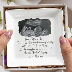 This Father's Day Snuggled Up Ultrasound Photo Baby Bump - Personalized Custom Jewelry Dish, Square Ceramic Dish - DAD578_SCRD