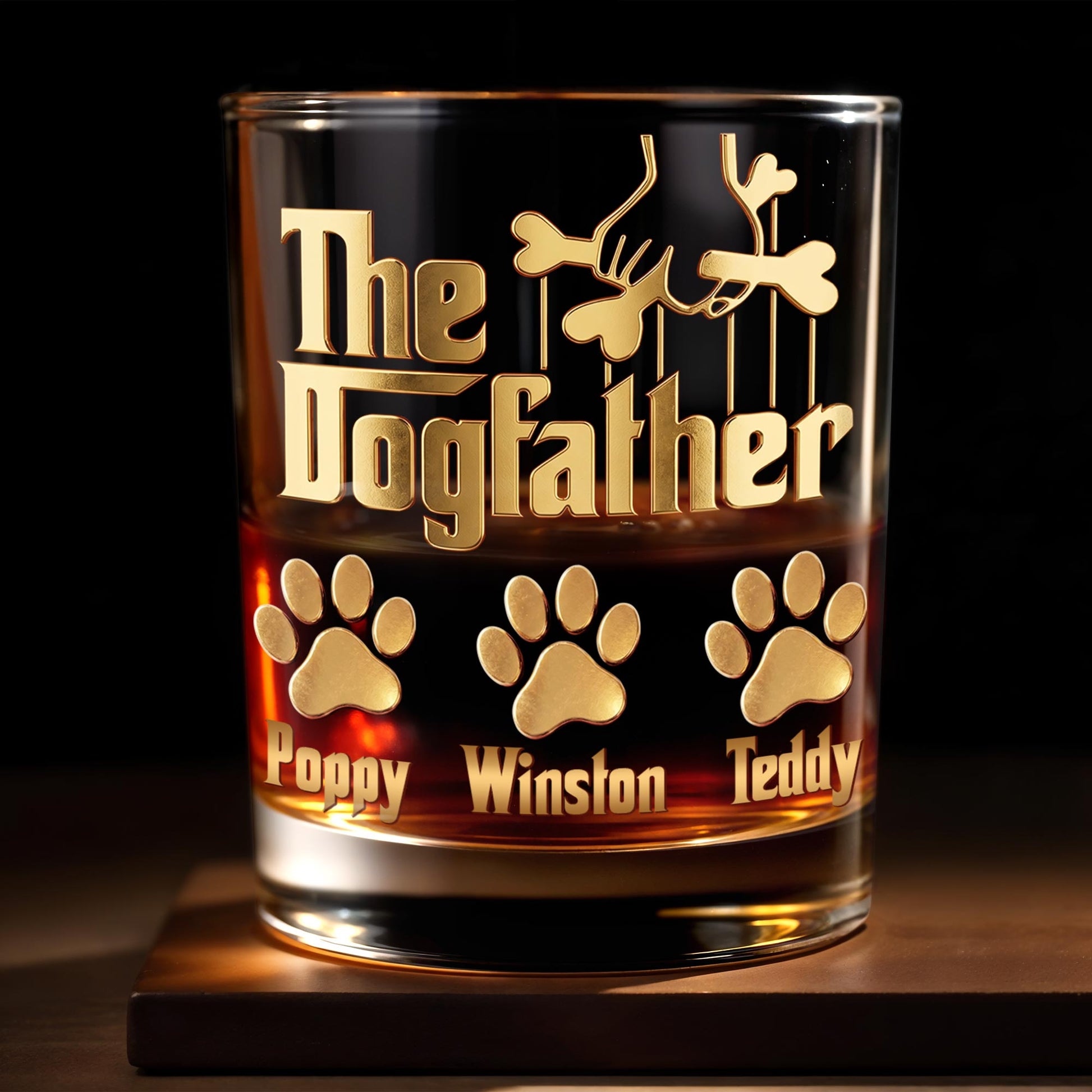 The Dogfather With Paws And Bones Design - Personalized Custom Whiskey Glass - DAD585_RWG