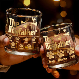 The Dogfather With Paws And Bones Design - Personalized Custom Whiskey Glass - DAD585_RWG
