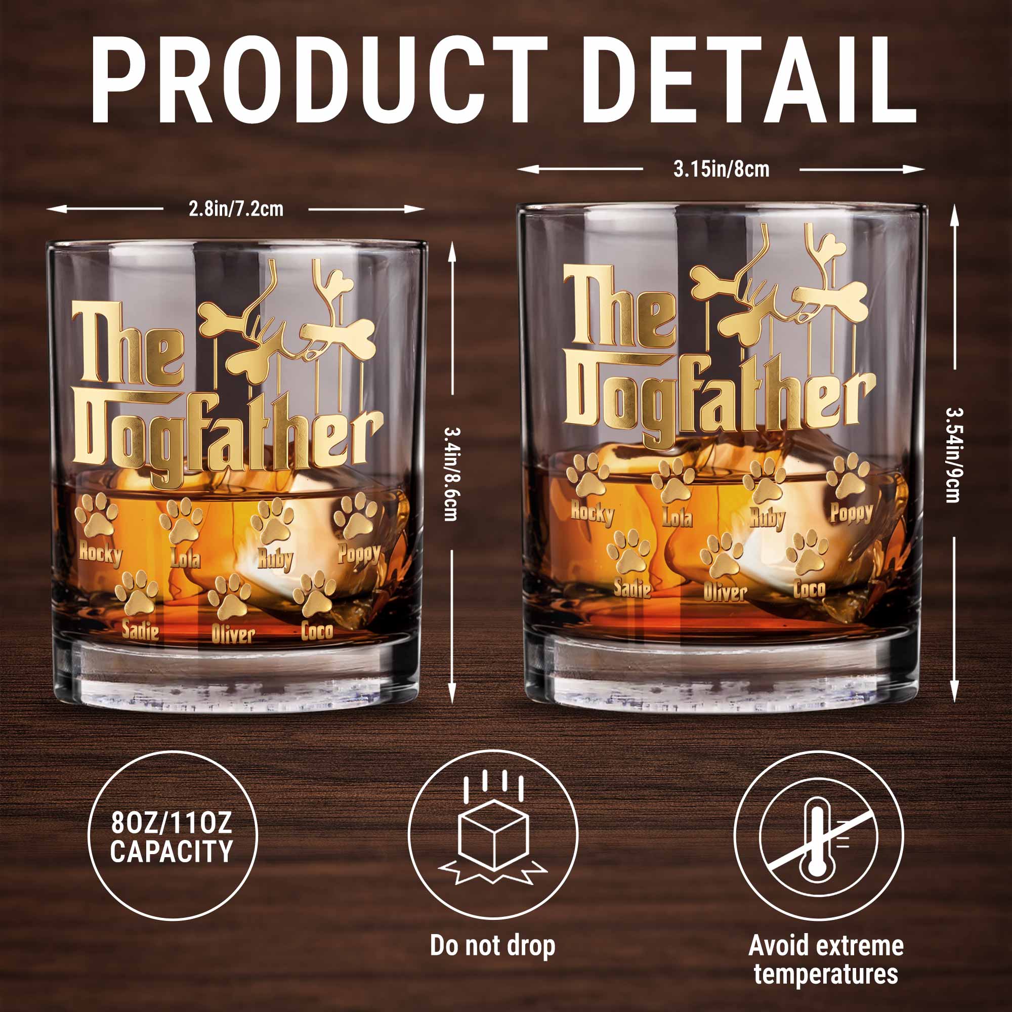 The Dogfather With Paws And Bones Design - Personalized Custom Whiskey Glass - DAD585_RWG