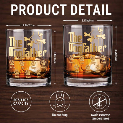 The Dogfather With Paws And Bones Design - Personalized Custom Whiskey Glass - DAD585_RWG