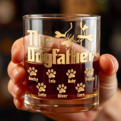 The Dogfather With Paws And Bones Design - Personalized Custom Whiskey Glass - DAD585_RWG