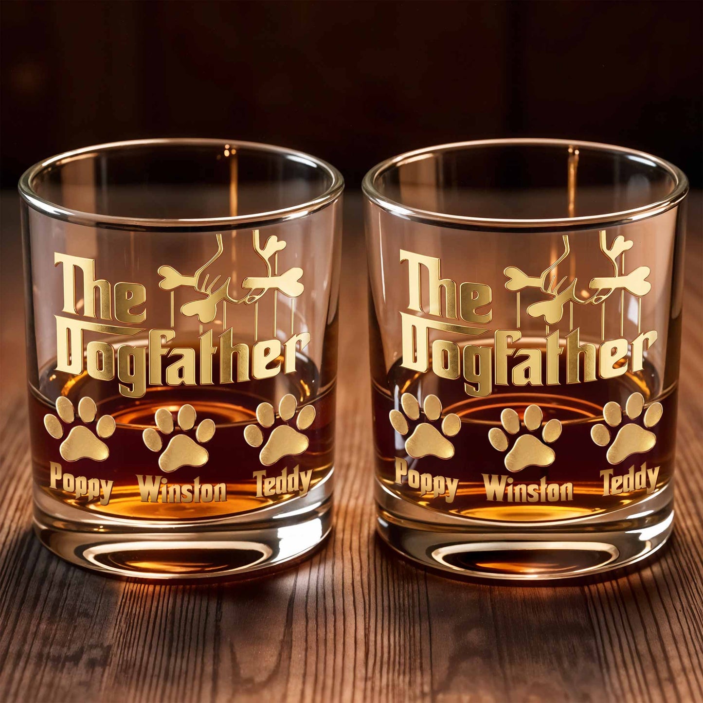 The Dogfather With Paws And Bones Design - Personalized Custom Whiskey Glass - DAD585_RWG